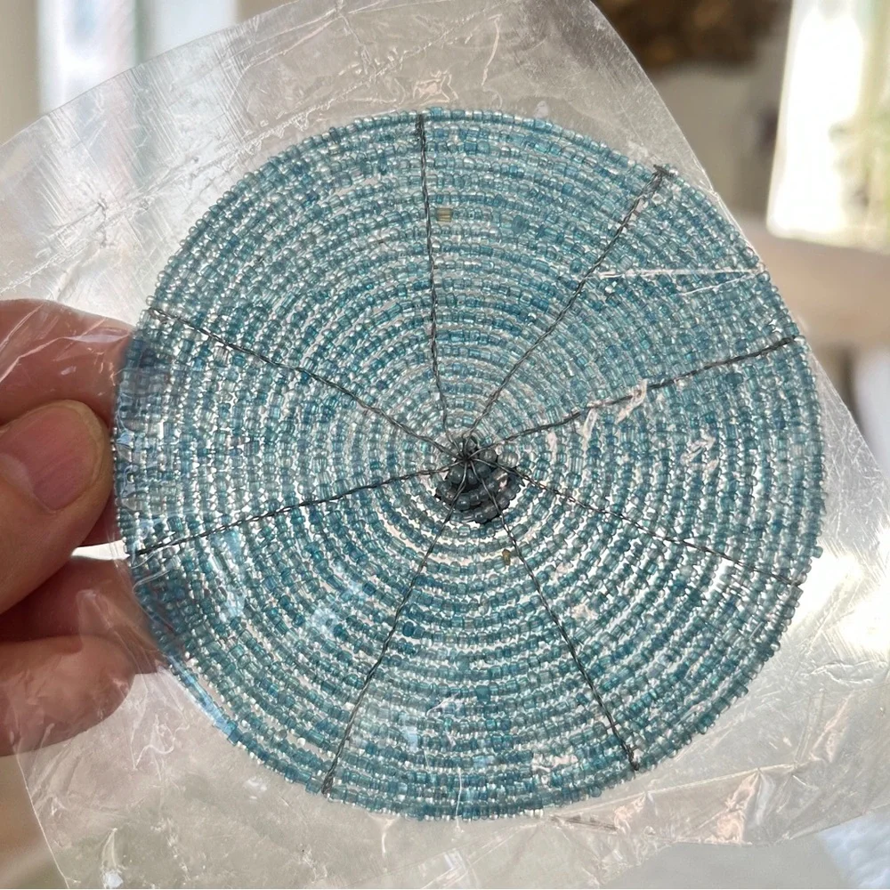 Green Glass beaded 6 Coasters Table Top Decor water ring protector